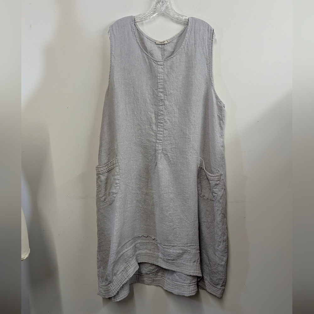 Lungo L'arno Sleeveless Beige Italian Linen Maxi Dress 3X Langenlook - Picture 9 of 10